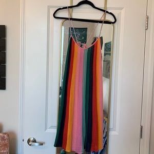 FARM Rio Orange and Blue Pleated Mini Sundress